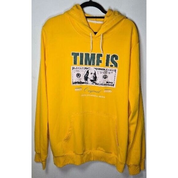 Mens Hoodie Time Is Money Graphic Shein Long Sleeve Pullover Style Yellow Large - Picture 1 of 11